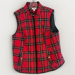Kohl’s Vest Women’s Size Large quilted flannel puffy winter red plaid full zip